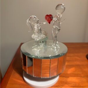 Rotating Mirror Music Box with a Boy & Girl on Top playing music